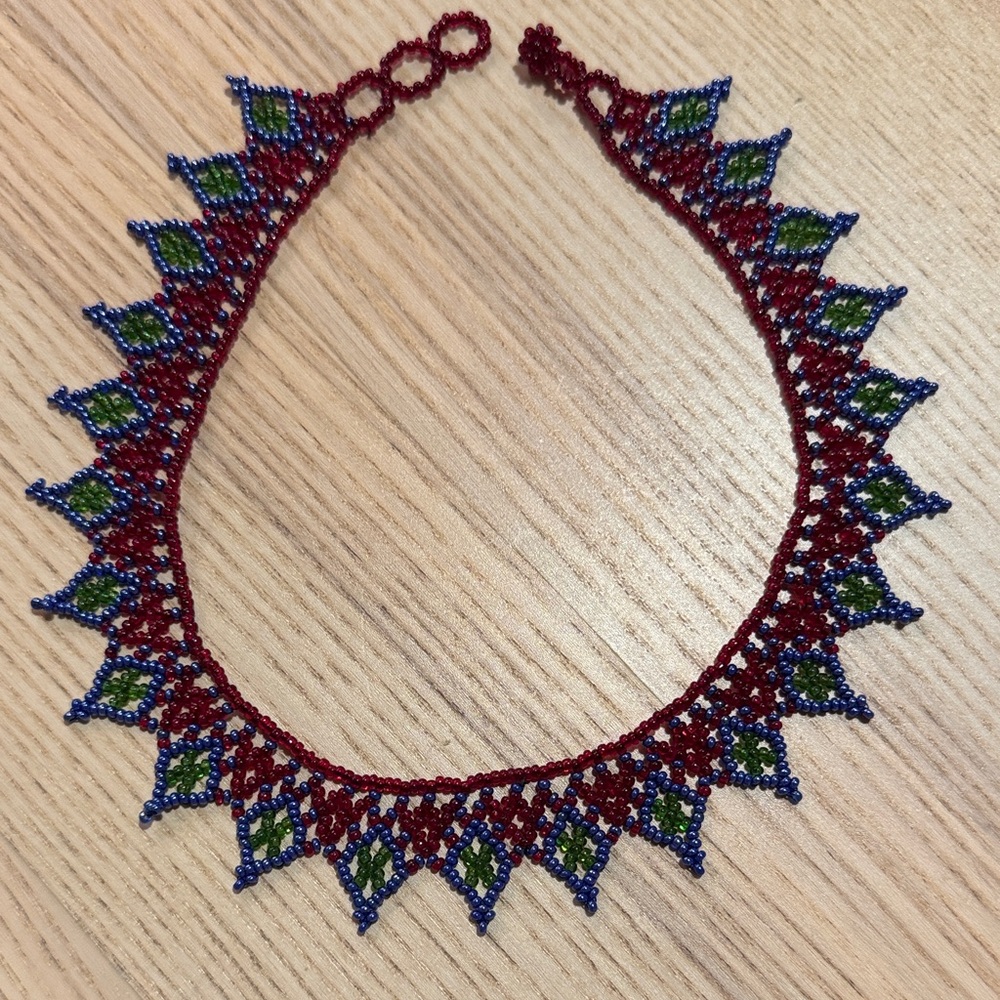 Elegant Red and Green Beaded Necklace
